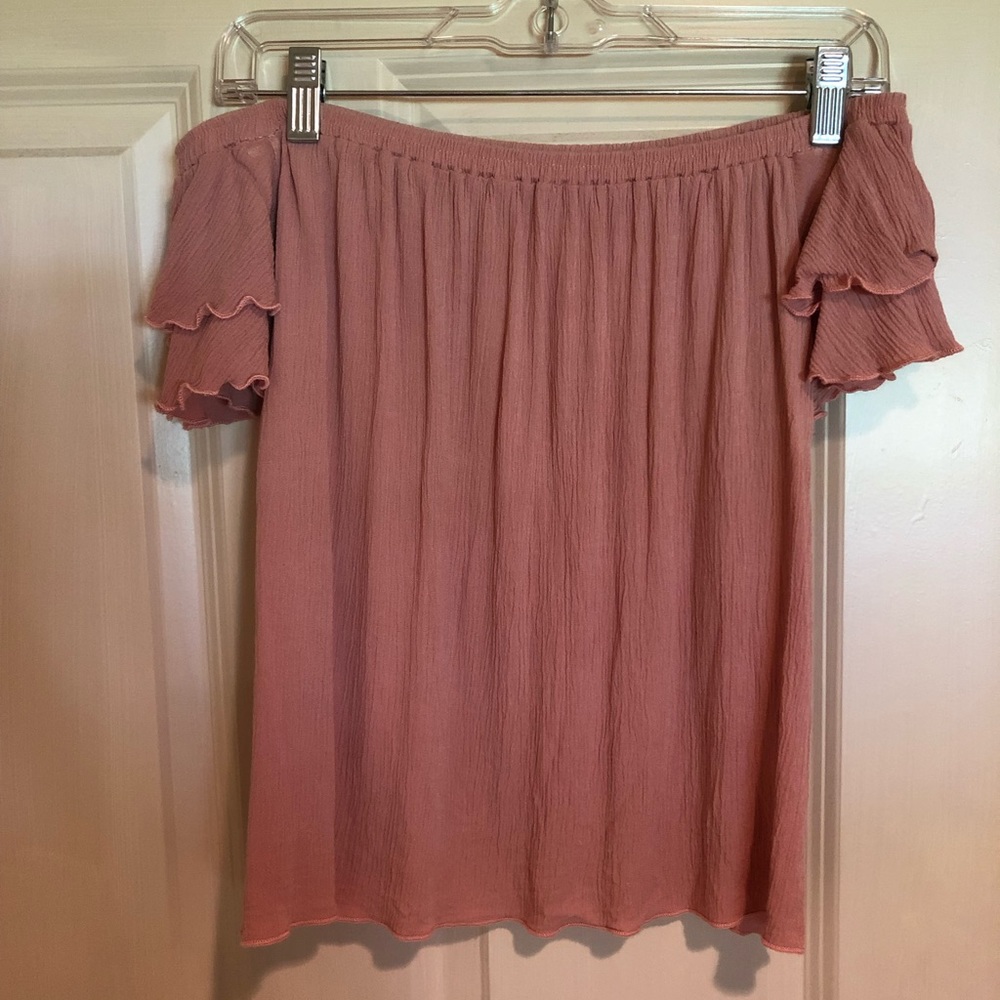 LA hearts pink off the shoulder top